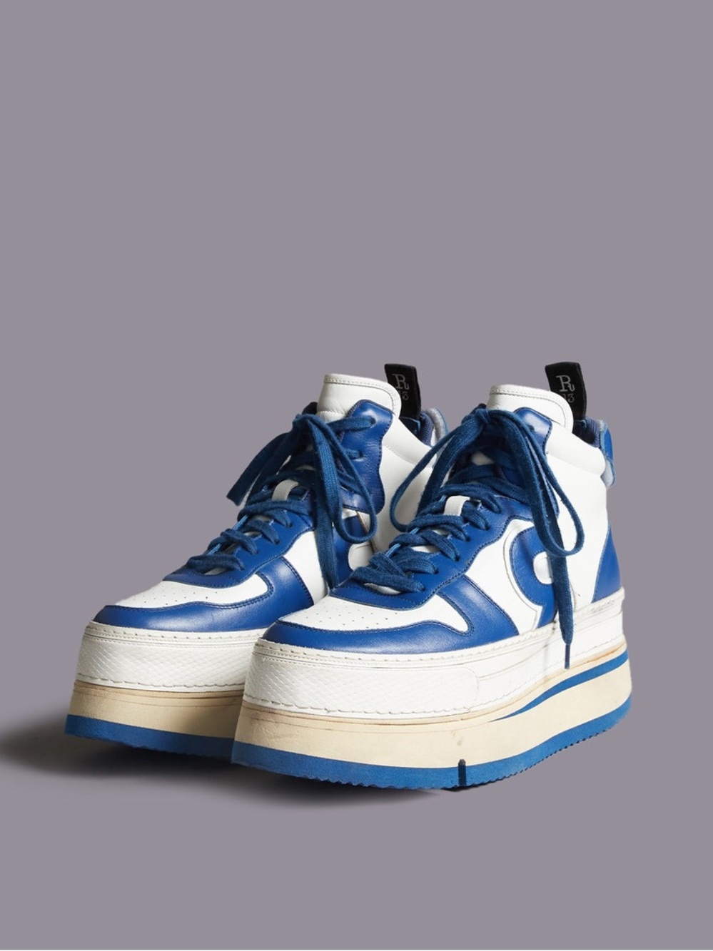 NIB R13 The Riot Leather Platform High Top Sneakers Blue White EU 36 US 6